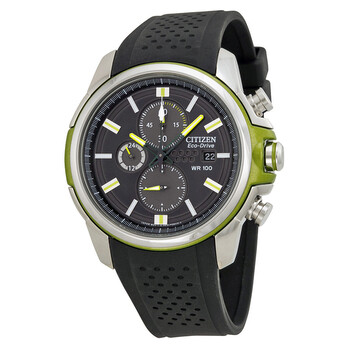 Eco Drive Black Dial Chronograph Black Rubber Watch CA042708E