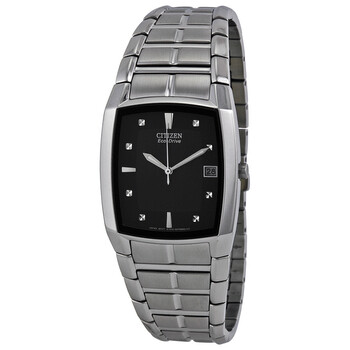 Eco Drive Black Dial Stainless Steel Watch BM655058E