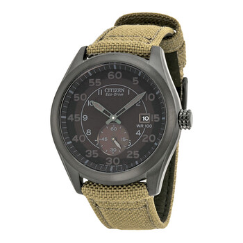 Eco Drive Black Dial Tan Nylon Strap Watch BV108531E