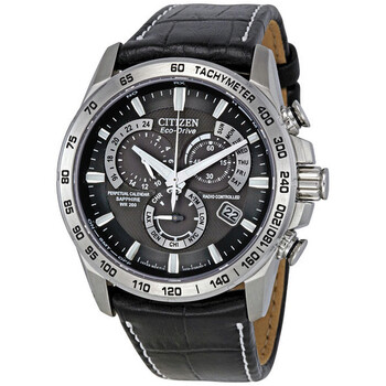 Eco Drive Chronograph Perpetual Calendar Black Dial Watch AT400002E