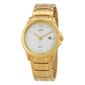 Ecodrive White Dial Goldtone Steel Watch BM726257A