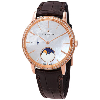 Elite Lady 18kt Rose Gold Automatic Moonphase Diamond White Mother of Pearl Dial Watch 22.2320.69280.C713