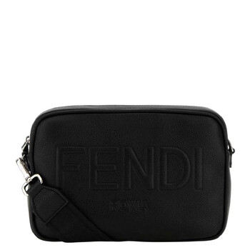 Embossed Logo Leather Messenger Bag