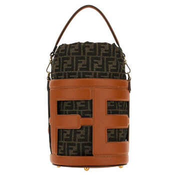 Embroidered Jacquard Leather Bucket Bag