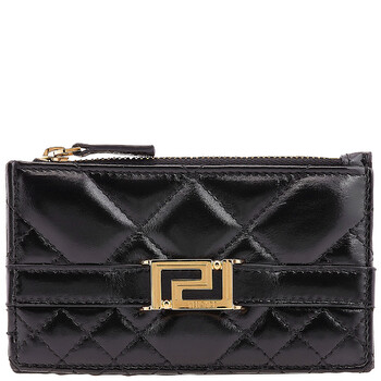 Engraved Logo DiamondQuilted Leather Wallet