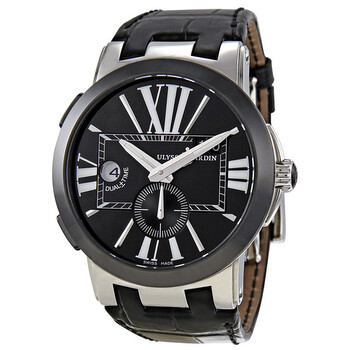 Executive Dual Time Automatic Black Leather Watch