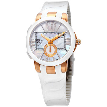 Executive Dual Time Lady Mother of Pearl Dial Rubber Strap Automatic Watch