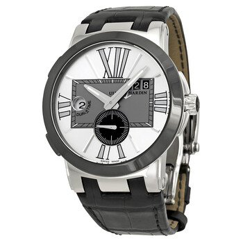 Executive Dual Time Silver Dial Black Leather Automatic Watch