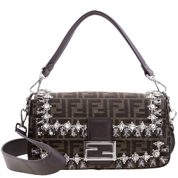 FF Jacquard Motif Crystal Baguette Bag