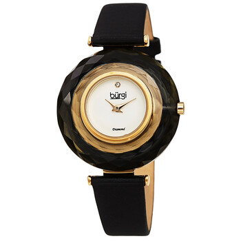 Faceted Crystal Bezel Quartz Diamond Silver Dial Watch BUR252BK