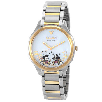 Falling Mickey  Minnie Silver Dial TwoTone Watch EM075459W
