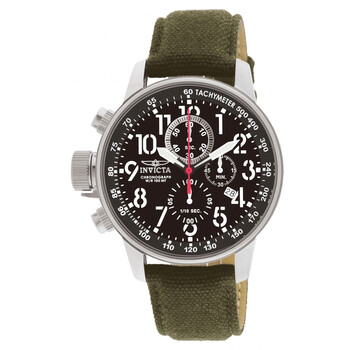 Force Lefty Crown Chronograph Black Dial Olive Fabric Watch