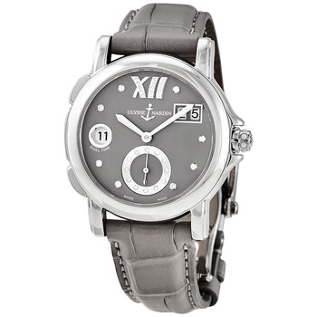 GMT Big Date Grey Dial Stainless Steel Grey Leather Watch