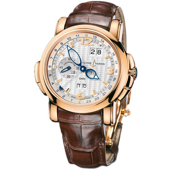GMT Perpetual Silver Dial 18kt Rose Gold Brown Leather Watch