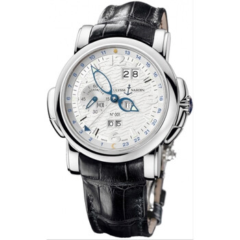 GMT Perpetual Silver Dial 18kt White Gold Black Leather Watch