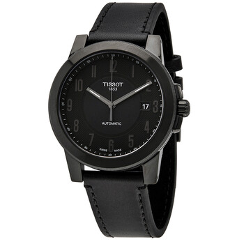 Gentleman Black Dial Black Leather Watch T098.407.36.052.00