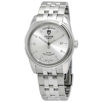 Glamour Day Date Automatic Silver Diamond Dial 39 mm Watch