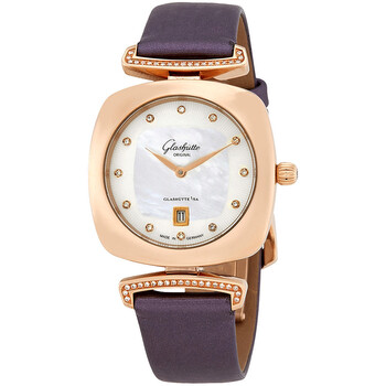 Glashutte Pavonina 18kt Rose Gold White Mother of Pearl Diamond Dial Watch