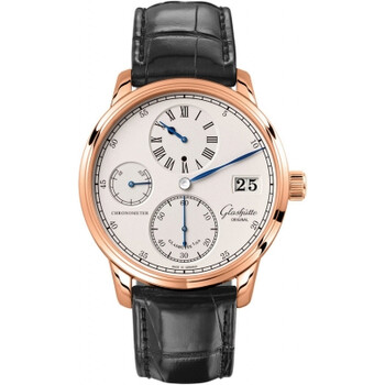 Glashutte Senator Chronometer Regulator Silver Dial Black Leather Watch