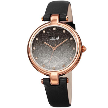 Glitter Ombre Swarovski Crystal Dial Black Leather Strap Watch