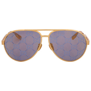 Gold with Blue Logo Mirror Pilot Sunglasses GG1513S 005