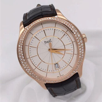 Gouverneur Silver Guilloche Dial 18K Rose Gold Diamond Watch GOA39114