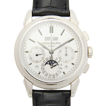 Grand Complication Silver Dial Chronograph 18kt White Gold Black Leather Watch 5270G001