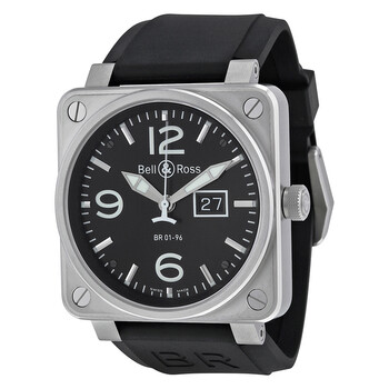 Grande Date Black Dial Black Rubber Watch BR0196BLST
