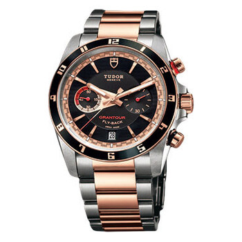 Grantour Black Dial Stainless Steel and Pink Gold Watch 20551N95731