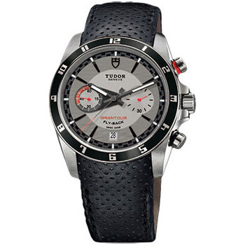 Grantour Silver Dial Chronograph Black Leather Watch 20550NSVMCPL