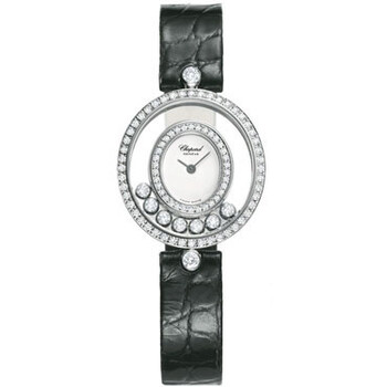 Happy Diamond White Dial Black Leather Watch