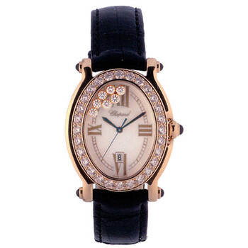 Happy Sport Diamond 18kt Yellow Gold Black Watch