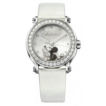 Happy Sport Diamond Mickey Mouse Silver Dial White Satin Watch