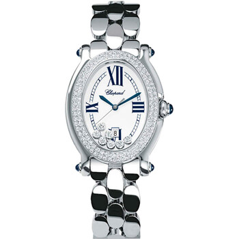 Happy Sport Oval White Dial 18kt White Gold Diamond Watch