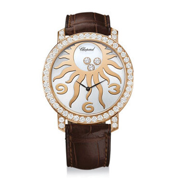 Happy Sun Diamond 18 kt Rose Gold Sun Brown Leather Watch