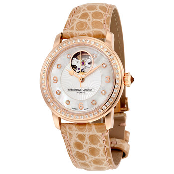 Heart Beat Mother of Pearl Diamond Dial Beige Leather Watch FC310HBAD2PD4