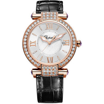 Imperiale Diamond Mother of Pearl Dial 18 kt Rose Gold Black Leather Watch