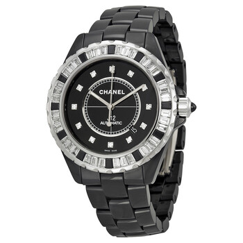 J12 Automatic Black Diamond Dial Black Ceramic Watch H2024
