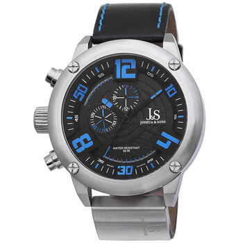 Joshua  Sons Steel Multifunction Black Dial Black Leather Watch JS70BU