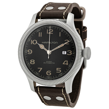 Khaki Pioneer Black Dial Leather Watch H60515533