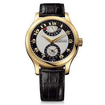 L.U.C Quattro Mark II Silver and Black Dial Yellow Gold Black Leather Watch