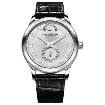 L.U.C Quattro Silver Dial White Gold Black Leather Watch