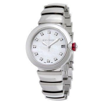 LVCEA Automatic White Mother of Pearl Diamond Dial Stainless Steel Watch