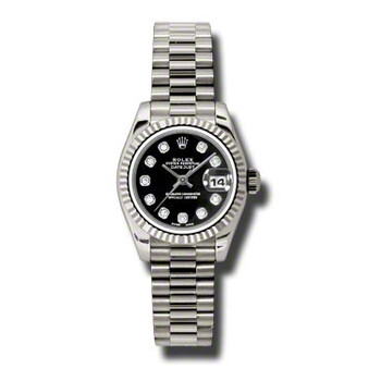 LadyDatejust 26 Black Dial 18K White Gold President Automatic Watch 179179BKDP