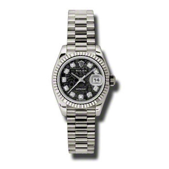 LadyDatejust 26 Black Dial 18K White Gold President Automatic Watch 179179BKJDP