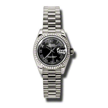 LadyDatejust 26 Black Dial 18K White Gold President Automatic Watch 179179BKRP