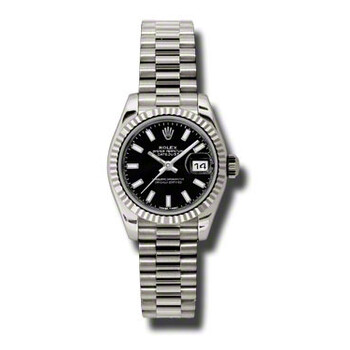 LadyDatejust 26 Black Dial 18K White Gold President Automatic Watch 179179BKSP