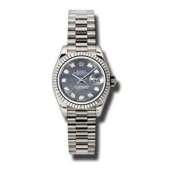 LadyDatejust 26 Black Mother Of Pearl Dial 18K White Gold President Automatic Watch 179179BKMDP