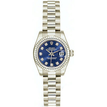 LadyDatejust 26 Blue Dial 18K White Gold President Automatic Watch 179179BLDP