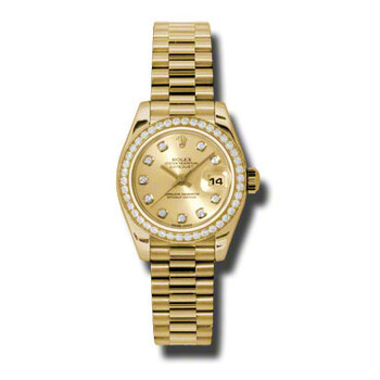 LadyDatejust 26 Champagne Dial 18K Yellow Gold President Automatic Watch 179138CDP